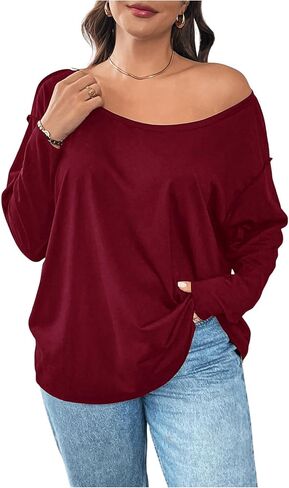 SOLY HUX Women's Plus Size Off The Shoulder Tops Long Sleeve Shirts Oversized Pullover Tee Tops in Kuwait