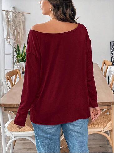 SOLY HUX Women's Plus Size Off The Shoulder Tops Long Sleeve Shirts Oversized Pullover Tee Tops in Kuwait