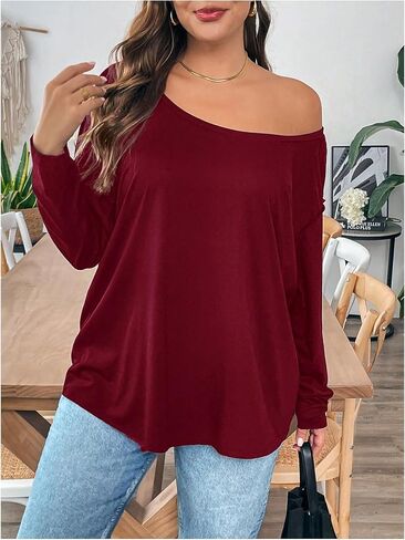 SOLY HUX Women's Plus Size Off The Shoulder Tops Long Sleeve Shirts Oversized Pullover Tee Tops in Kuwait