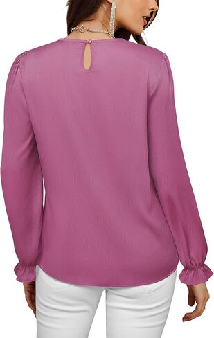 Lotusmile Womens Business Casual Blouse Pleated Ruffle Long Sleeve Dressy Top Satin Work Shirt in Saudi Arabia