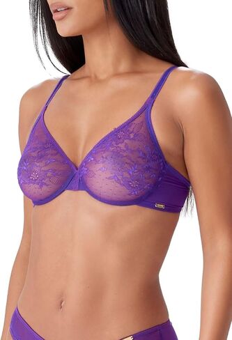 Gossard Women's Glossies Lace Sheer Bra, Purple (Ultra Violet), 34E in Saudi Arabia