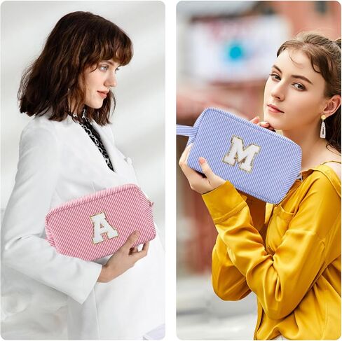 Personalized Initial Makeup Bag A-Z, Travel Toiletry Bag Preppy Make Up Bags Girls Cute Cosmetic Pouch Makeup Organizer Wedding Valentine's Day Birthday Christmas Gifts for Women (Purple, M) in Saudi Arabia