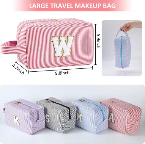 Personalized Initial Makeup Bag A-Z, Travel Toiletry Bag Preppy Make Up Bags Girls Cute Cosmetic Pouch Makeup Organizer Wedding Valentine's Day Birthday Christmas Gifts for Women (Purple, M) in Saudi Arabia