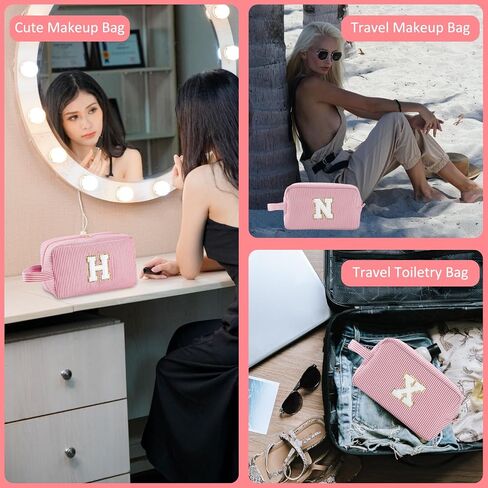 Personalized Initial Makeup Bag A-Z, Travel Toiletry Bag Preppy Make Up Bags Girls Cute Cosmetic Pouch Makeup Organizer Wedding Valentine's Day Birthday Christmas Gifts for Women (Purple, M) in Saudi Arabia