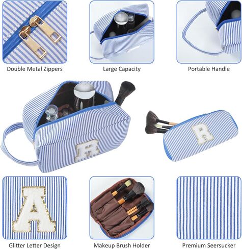 حقيبة مكياج أولية مخصصة من الألف إلى الياء، حقيبة أدوات الزينة للسفر، حقائب مكياج جاهزة للفتيات، حقيبة مستحضرات تجميل لطيفة لتنظيم المكياج، هدايا الزفاف وعيد الحب وأعياد الميلاد للنساء (بنفسجي، M) in Kuwait