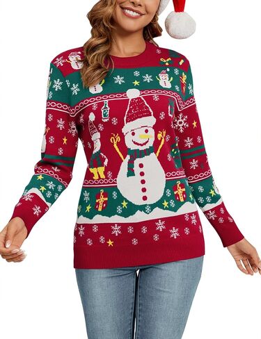 Ugly Christmas Sweaters for Women 2024 Funny Christmas Sweater Long Sleeve Santa Holiday Sweaters Kint Pullover in Saudi Arabia