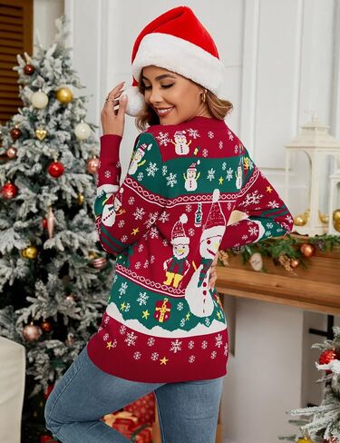 Ugly Christmas Sweaters for Women 2024 Funny Christmas Sweater Long Sleeve Santa Holiday Sweaters Kint Pullover in Saudi Arabia