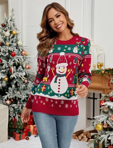 Ugly Christmas Sweaters for Women 2024 Funny Christmas Sweater Long Sleeve Santa Holiday Sweaters Kint Pullover in Saudi Arabia