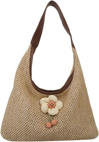 Crochet Tote Bag Summer Beach Tote Bag,Straw Tote Bag Large Woven Beach Bag Handbag Knit Bag for Women Travel Vacation Shopping in Saudi Arabia