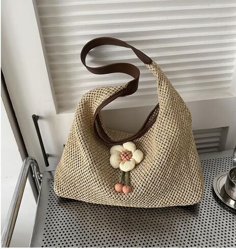 Crochet Tote Bag Summer Beach Tote Bag,Straw Tote Bag Large Woven Beach Bag Handbag Knit Bag for Women Travel Vacation Shopping in Saudi Arabia
