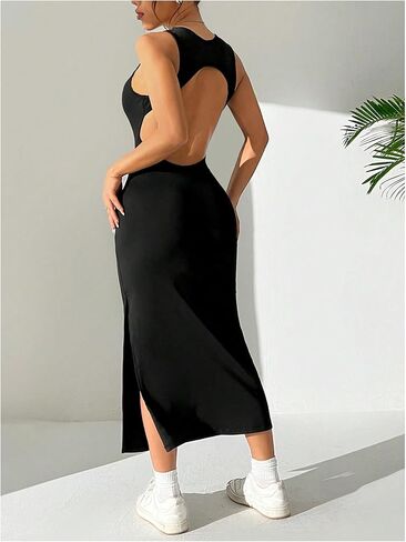 Floerns Women's Cut Out Backless Sleeveless Split Thigh Side Midi Pencil Tank Dresses in Saudi Arabia