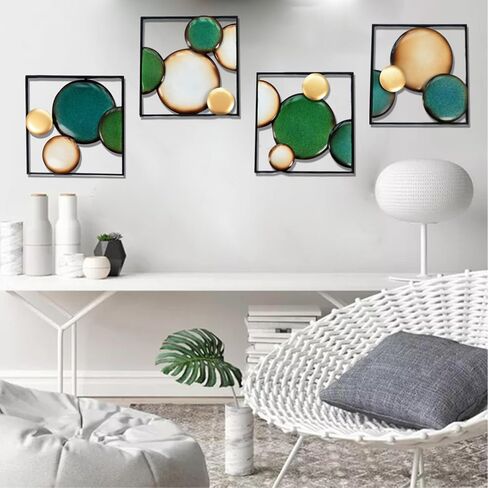 HAVFIFK 4 Pack Green Abstract Metal Wall Art, Minimalist Décor Rounded Art Wall Décor, 3D Textured Metal Wall Sculptures, Wall Art Decor for Living Room Bedroom Bathroom Study Room in Saudi Arabia