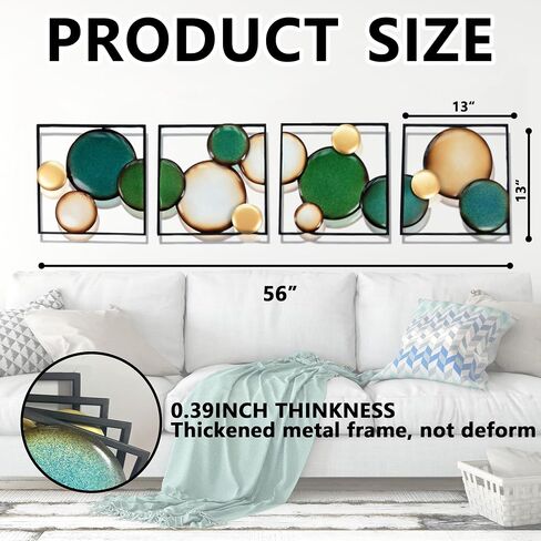 HAVFIFK 4 Pack Green Abstract Metal Wall Art, Minimalist Décor Rounded Art Wall Décor, 3D Textured Metal Wall Sculptures, Wall Art Decor for Living Room Bedroom Bathroom Study Room in Saudi Arabia