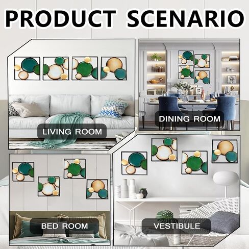 HAVFIFK 4 Pack Green Abstract Metal Wall Art, Minimalist Décor Rounded Art Wall Décor, 3D Textured Metal Wall Sculptures, Wall Art Decor for Living Room Bedroom Bathroom Study Room in Saudi Arabia