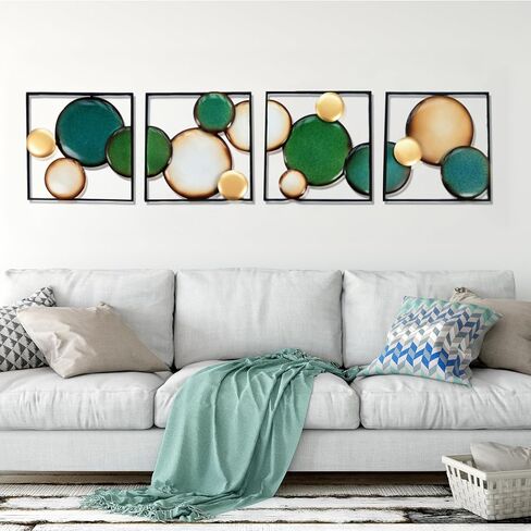 HAVFIFK 4 Pack Green Abstract Metal Wall Art, Minimalist Décor Rounded Art Wall Décor, 3D Textured Metal Wall Sculptures, Wall Art Decor for Living Room Bedroom Bathroom Study Room in Saudi Arabia