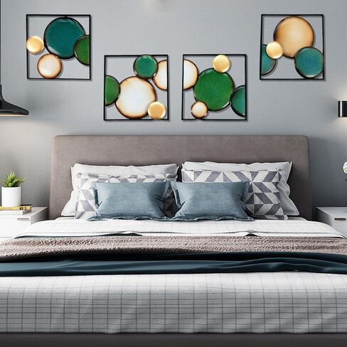 HAVFIFK 4 Pack Green Abstract Metal Wall Art, Minimalist Décor Rounded Art Wall Décor, 3D Textured Metal Wall Sculptures, Wall Art Decor for Living Room Bedroom Bathroom Study Room in Saudi Arabia
