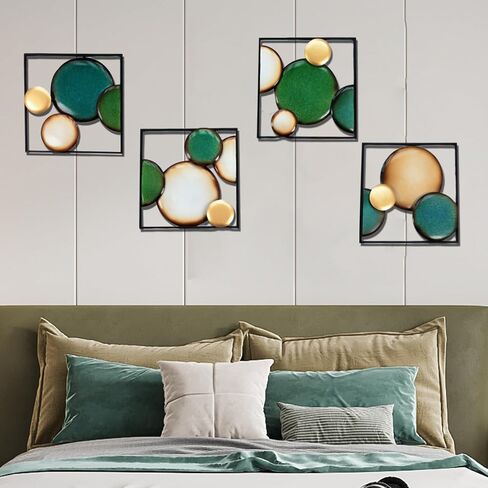 HAVFIFK 4 Pack Green Abstract Metal Wall Art, Minimalist Décor Rounded Art Wall Décor, 3D Textured Metal Wall Sculptures, Wall Art Decor for Living Room Bedroom Bathroom Study Room in Saudi Arabia