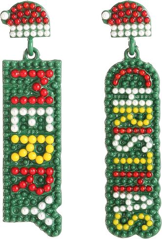 Merry Christmas Earrings Xmas Beaded Dangle Earrings Fun Christmas Holiday Earrings for Women Girls Festive Jewelry Gift in Kuwait