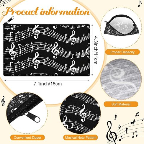 Sweetude 10 Pcs Makeup Bag Bulk Musical Note Makeup Bag Cosmetic Bag with Zipper Multi Purpose Bag Travel Toiletry Bag Back to Teacher Gifts Appreciation Music Teacher Gift for Women Birthday in Saudi Arabia