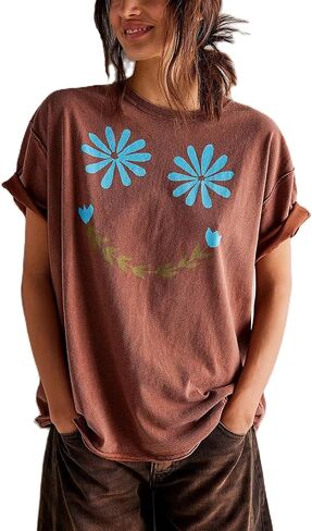 Oversized Graphic Tee Tops for Women Y2K Cute Print Short Sleeve Loose Tshirts Casual Baggy Aesthetic Streetwear in Kuwait