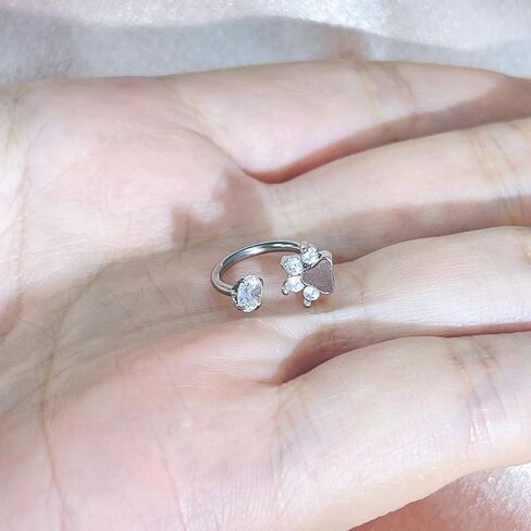 Dainty Cat Paw Print Horseshoe Lip Ring Stainless Steel Crystal Dog Puppy Kitten Animal Pet Solitaire CZ Conch Monroe Cartilage Daith Helix Studs Earrings Cute Body Piercing Jewelry Christmas Gifts 8mm/10mm in Saudi Arabia