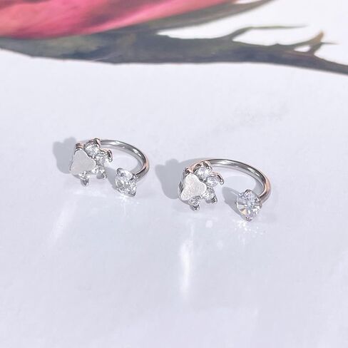 Dainty Cat Paw Print Horseshoe Lip Ring Stainless Steel Crystal Dog Puppy Kitten Animal Pet Solitaire CZ Conch Monroe Cartilage Daith Helix Studs Earrings Cute Body Piercing Jewelry Christmas Gifts 8mm/10mm in Saudi Arabia