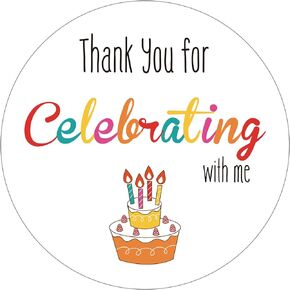 Thank You for Celebrating with Me Stickers 2 Inch Thank You Party Favor Stickers 60PCS Happy Birthday Design Stickers Round Personalized Labels Stickers for Envelope Seals, Party Favor