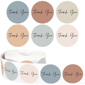 Whaline 1000Pcs Boho Thank You Stickers Roll 6 Colors Paper Decals Pastel Adhesive Seal Sticker Decor for Party Favor Gifts Supplies, 1.5 in