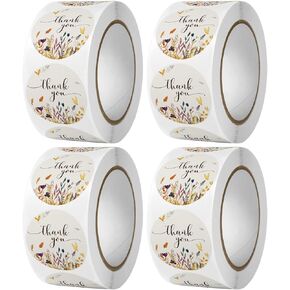 Thank You Stickers 1.5 Inch 2000 Pcs(4 Rolls, 500 Pcs/Roll) Variety of 8 Designs Thank You Stickers for Packages and Envelopes (1.5 Inch)