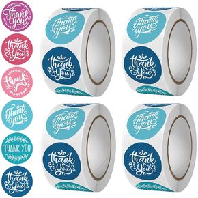 Thank You Stickers 1.5 Inch 2000 Pcs(4 Rolls, 500 Pcs/Roll) Variety of 8 Designs Thank You Stickers for Packages and Envelopes (1.5 Inch)