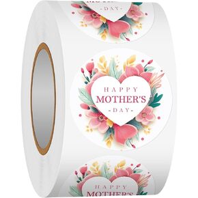 Heyfibro 1.5 Inch 500 PCS Happy Mother's Day Stickers Roll for Envelope Seals, Party Favors, Gift Boxes, Cards(Flower 3)