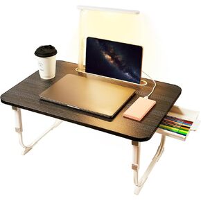 Laptop Desk for Bed Lap Desk with LED Desk Light, Adjustable Tablet Bed Table with Foldable Legs Storage Drawer, Breakfast Serving Tray Folding Laptop Stand Reading Holder for Sofa Couch Floor (BLACK)