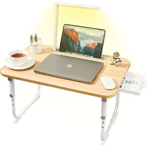 Laptop Desk for Bed Lap Desk with LED Desk Light, Adjustable Tablet Bed Table with Foldable Legs Storage Drawer, Breakfast Serving Tray Folding Laptop Stand Reading Holder for Sofa Couch Floor (BLACK) in Kuwait