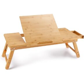 Laptop Desk Nnewvante Bamboo Laptop Table Adjustable Lap Tray Bed Serving Tray Breakfast Table Foldable Coffee Tea Table 5 Tilting Top Angles 4 Latches Large Size 27.95" x 13.8"
