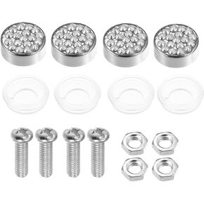 X AUTOHAUX 1 Set Bling Car License Plate Fasteners Screws Caps Covers White Universal Rhinestone License Plate Bolt Cap Plastic Washer