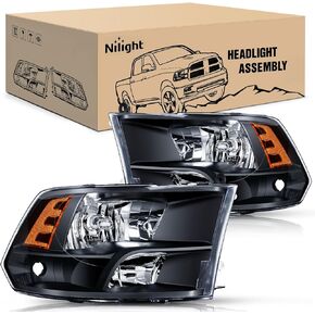 Nilight Headlight Assembly 2009 2010 2011 2012 2013 2014 2015 2016 2017 2018 Ram 1500 2500 3500 Pickup Quad Headlamp Assembly Replacement Chrome Housing Clear Corner Clear Lens,(Only for Quad Models)