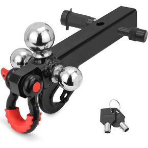 Upgraded Trailer Hitch Tri-Ball Mount with Hook & Shackle, Heavy Duty Towing Hitch with Trailer Hitch Lock Pin, Fits 2 Inch Hitch Receiver with 1-7/8", 2" and 2-5/16" Hitch Ball, 45,000 LBS MAX GTW