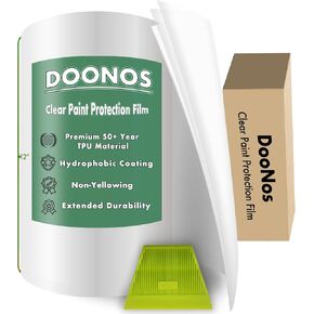 DOONOS 12" x 72" Hydrophobic Coating PPF, Clear Paint Protection Film for Cars, Headlight, Doors & Furniture, Self-Adhesive, Non-Yellowing, UV & Scratch Resistant, 8 mil German-Sourced TPU