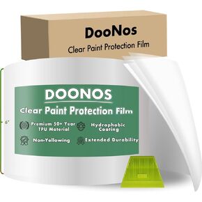 DOONOS 12" x 72" Hydrophobic Coating PPF, Clear Paint Protection Film for Cars, Headlight, Doors & Furniture, Self-Adhesive, Non-Yellowing, UV & Scratch Resistant, 8 mil German-Sourced TPU