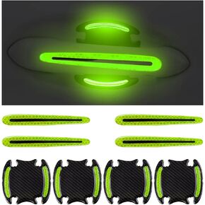 8PCS Car Handle Cup Protector Reflective Stickers, 3D Carbon Fiber Door Bowl Paint Scratch Protective Film, Night Visibility Door Cover Guard Strips, Warning Decals Universal for Most Cars (Red)