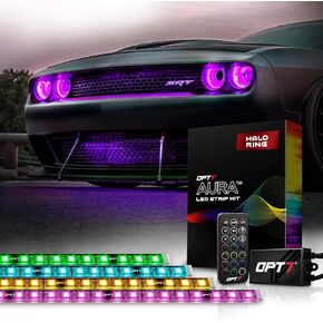 OPT7 Aura Pro Halo Light DRL for 08-23 Dodge Challenger, Bluetooth RGB Full Color Spectrum Demon Eye, Angel Eye Kit, Easy Installation, App Enabled iOS & Android