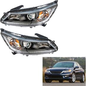 Nurniacl 1 Pair Headlight Assembly Halogen Black Housing Headlamp Right & Left Side Replacement for 2013-2015 Accord