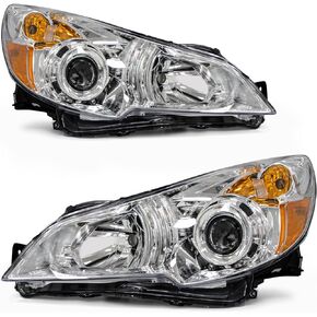 ROADEAL Headlight Assembly for 2010 2011 2012 2013 2014 Subaru Legacy/Outback Chrome Housing Clear Reflector Driver and Passenger Side Headlamp