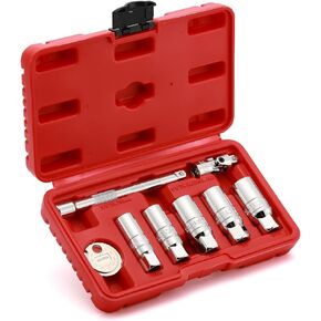 AIRTOON 8-Piece 3/8 Inch Drive Spark Plug Socket Set with Spark Plug Gapper, Universal Joint and Extension Bar, SAE & Metric, 5/8-inch, 3/4-inch, 13/16-inch, 14mm, 18mm, CR-V Steel Sockets with Rubber