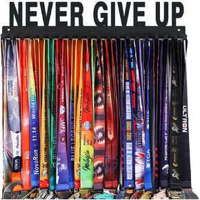 Goutoports Medal Holder Display Hanger Rack Frame for Sport Race Runner-Never Give Up - Sturdy Black Steel Metal Over 60 Medals Easy to Install-HOL30