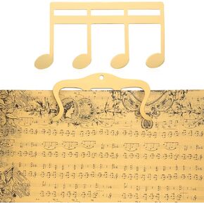 2pcs Metal Music Book Clip, Music Stand Clips Sheet Music Clips Page Holder for Outdoor Playing, Books, Note Paper, Piano, Guitar, Violin, Keyboard (Gold)