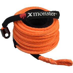 HMPE Synthetic Winch Rope 3/8" x 90' Off Road for UTV/ATV Winch Line Cable Rope with Black Protecting Sleeve 18,000 lbs, Orange