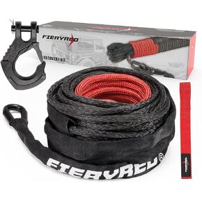 FIERYRED 1/2inch 92FT 31,500 LBS Synthetic Winch Rope Cable Kit with Forged Hook and Strap, Winch Line Replacement for 9500-12000LBS Winch 4WD Off-Road Vehicle Jeep Truck SUV