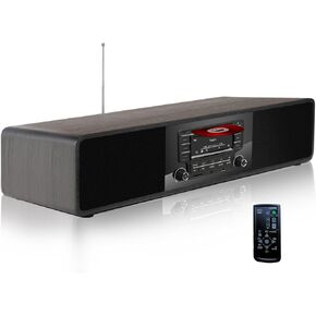 CD Player with Speakers Bluetooth for Home Stereo System Boombox | FM Radio USB SD AUX Remote Control | 28 Inch Long with Bluetooth Receiver (Black Finish) in Kuwait
