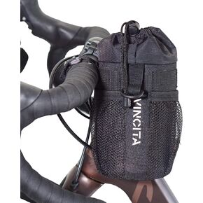 Vincita Bike Water Bottle Holder Insulated Stem Bag Handlebar Attachment Cup Holder Food Snack Storage for Mountain Bike, Bicycles & Bikes Pushchair (Black)